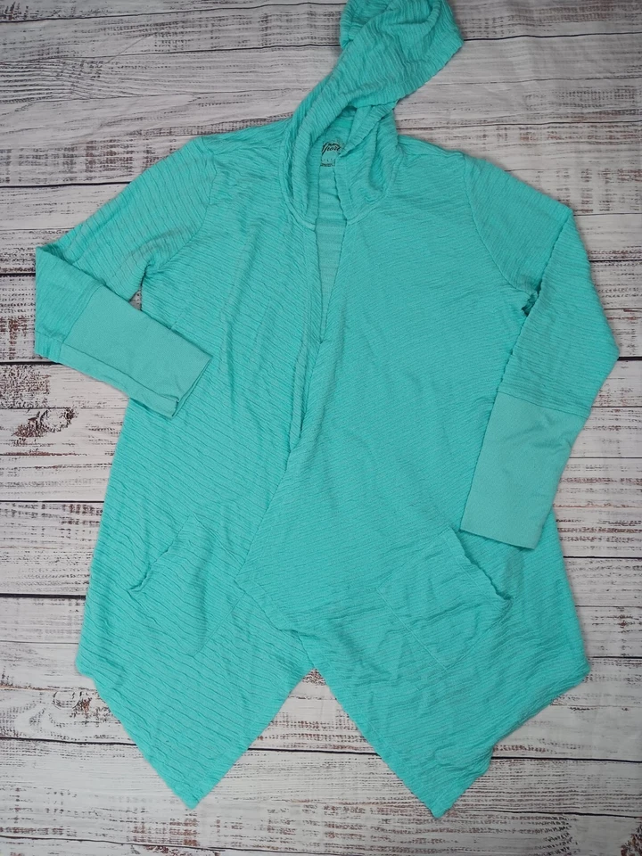 Cardigã Style & Co Sport Feminino Grande Azul Frente Aberta Bainha Assimétrica Moletom com Capuz  - Imagem 1 de 4