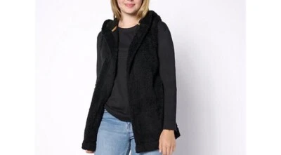 Koolaburra UGG Acogedor Sherpa Chaleco con Capucha y Camiseta Manga Larga A612517 Negro 1X Plus Foto 1 de 4