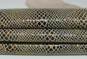 SNAKE PRINT ON BEIGE Italian Lambskin Lamb Sheep leather skin 9sqf 0.7mm #A7075 - Picture 1 of 8