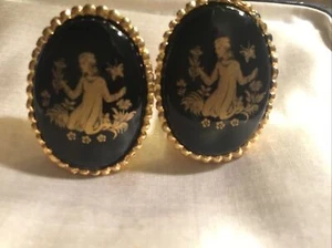 Vintage Cufflinks Black Inlay With Virgo Star Sign Gold Tone By Commodore - Picture 1 of 4