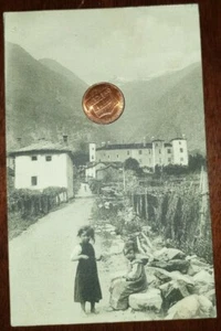 Cartolina d'epoca paesagg Italia Val d'Aosta Issogne Verrès Castello bambine - Bild 1 von 2