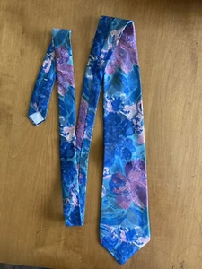 Vintage Wembley Tie Blue with Purple Abstract Floral Design - Picture 1 of 4