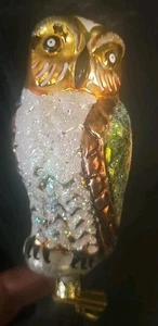 RELOJ NOCTURNO CHRISTOPHER RADKO VINTAGE AÑOS 90 clip de búho soplado a mano adorno de Navidad - Imagen 1 de 6