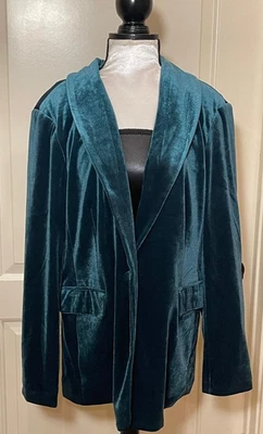 Blazer Cato BNWT Mujer Lujoso Terciopelo Verde Un Botón con Bolsillos Talla Grande Foto 1 de 4