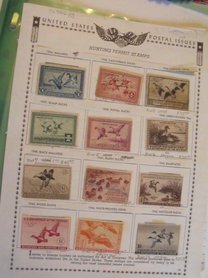 US Federal Duck Stamp set RW 1 thru RW49 Mint & Used w Album pages Collection - Image 1 of 4