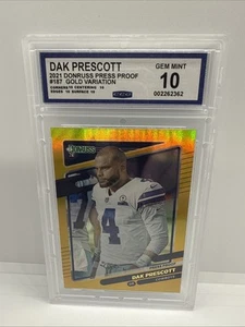 DAK Prescott GOLD PRESS PROOF 2021 Donruss HOLO PREMIUM STOCK #187 GEM 💎 - Bild 1 von 2