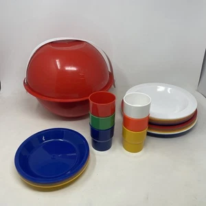 Juego de 6 porciones Ingrid bola de picnic fiesta arco iris rojo vintage camping - Imagen 1 de 12