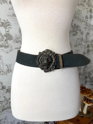 Rare Vintage 70s Silver Lion Belt: Dark Silver Buckle, Boho Style - Image 1 of 4