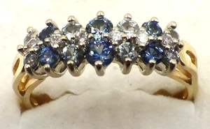 SCHÖNER MASSIVER 14K GELBGOLD WEISS & BLAU DIAMANT EHERING GRÖSSE 10,50 - Bild 1 von 8