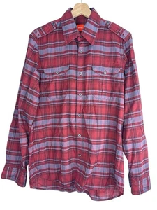 Hugo Boss Mens Plaid Shirt Long Sleeve Button Up Burgundy & Gray Size Medium - Picture 1 of 3