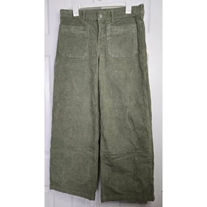 American Eagle Stretch Low-Rise Baggy Wide Leg Green Corduroy Pants- Size 10 - Picture 1 of 6
