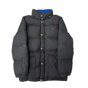 Polo Ralph Lauren Puffer Down Jacket Youth Sz Large Black Blue - Picture 1 of 7