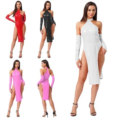 Damen Kleid Nachtclub Overall Leder Clubwear Partykleid Strampler Sexy Outfit - Bild 1 von 4