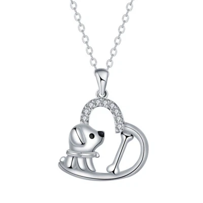 European Women Dog Bone Heart AAA CZ Pendant Necklace Chain Silver Plated - Image 1 of 4