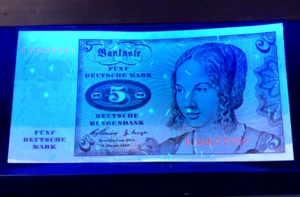 Banknote 5 DM 1960 KN Seriennummer +Fasereinlage UV-aktiv, kassenfrisch Erh. 1 - Bild 1 von 3