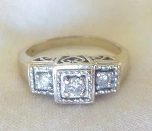 Classic Solid 14K White Gold Three Stone Diamond Ring - 3.73 gms, Sz 8, 0.14 ctw - Picture 1 of 10