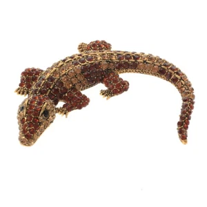 Antik goldfarben Metall großer Alligator Strass Brosche P1247-BRW - Bild 1 von 3