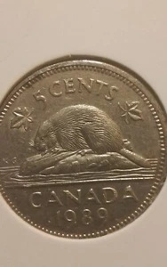 1989 5 Cents Canadian Elizabeth II Nickel Coin Ooi70 - Foto 1 di 3
