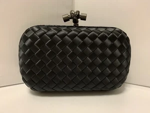 Bottega Black Satin Leather Trim Clutch - Picture 1 of 6