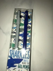 OOLY Sharkies Gel Pens Set of 2 Blue Black Shark Pen Kids .7mm RARE Retired - Picture 1 of 4