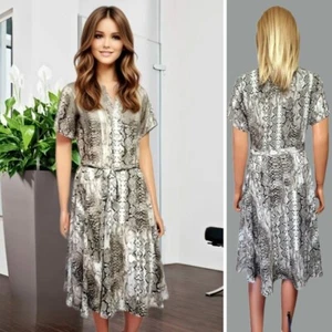 NANETTE LEPORE DRESS SIZE 8 GREY MIX SNAKE SKIN PRINT FIT&FLARED BELTED #15 - Picture 1 of 9