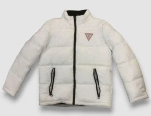 $250 Guess Men's White Hooded Faux Fur Puffer Coat Jacket Size M - Picture 1 of 6