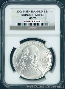 2006 P BEN FRANKLIN FOUNDING FATHER Silver Dollar Coin $1 NGC MS 70 MS70 PERFECT - Picture 1 of 2