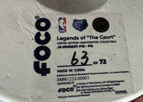 2023 MEMPHIS GRIZZLIES JA MORANT "VARIANT" BIG HEAD BOBBLE FOCO #63/72 ~ NIB Cover