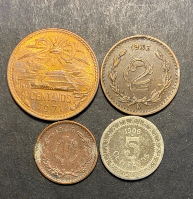 México 1906 2 centavos ~ 20 centavos 1971-M ~ 5 centavos 1906 ~ 1 centavo 1946 Foto 1 de 2