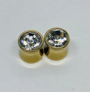 Rhinestone Brass Ear Gauges Tunnel Plug Expander Stretcher Earring Piercing 1 - Picture 1 of 8