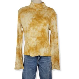 Planet Gold Yellow Tie-Dye mock collar long sleeve Top Large Junior - Picture 1 of 2