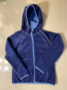 REI Girls Textured Full-Zip Hooded Fleece Medium (10-12) Blue LKN - Picture 1 of 6