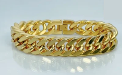 Bracelet Heavy GP 23K 24K Thai Baht Yellow Gold Plated Bangle 8 inch 16 mm Wrist - Image 1 of 4