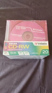 NEW Verbatim CD-RW 700MB 80Min 20 Disc Pack Assorted Colors in Slim Jewel Cases - Picture 1 of 2