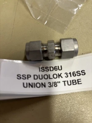 SSP Duolok ISSD6U 3/8" Tubing Union New, equivalent to Sweglok  - Image 1 of 4