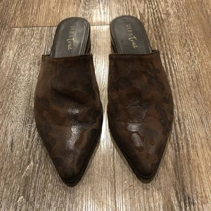 DIBA True High Up Mules Brown Leather Suede Camo Slip-On Pointed Toe Shoes 8.5 - Picture 1 of 10