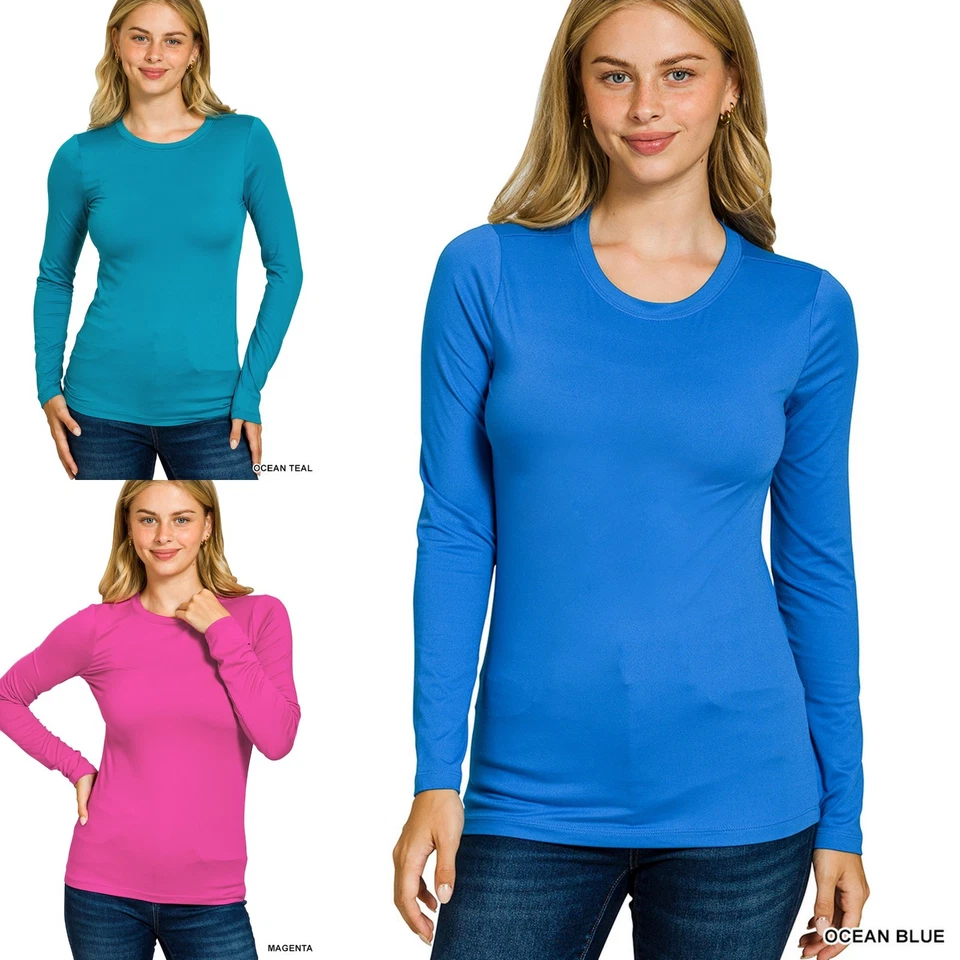 Camiseta Top Mujer Cuello Redondo Buttery Suave Microfibra Cepillada Manga Larga *Pequeña* Foto 1 de 1