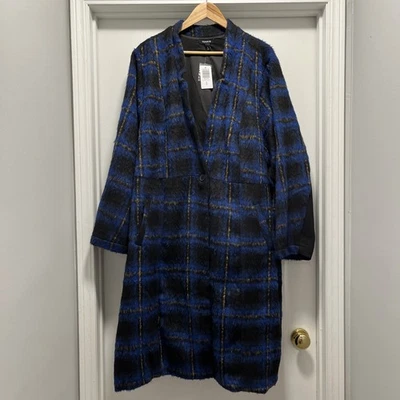 NEW Torrid Brushed Fuzzy Flannel Coat Plaid Blue Lined Size 5 (26/28) - Image 1 of 4