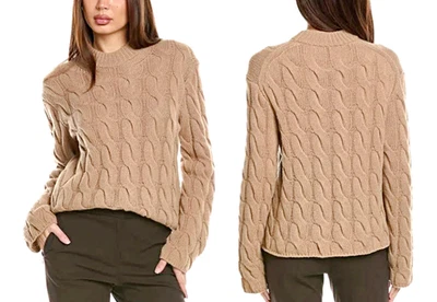 Theory Cable Chunky Knit Wool-Cashmere-Blend Mock Neck  Sweater Palomino M  $445 - Image 1 of 4