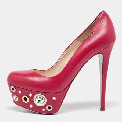 Zapatos de salón de plataforma Loriblu de cuero rosa adornado con cristal talla 37 Foto 1 de 4