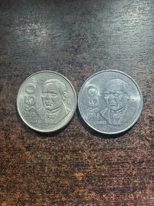 1985,88 Mexican 50 Pesos  Two Coins  Circulated - Picture 1 of 2