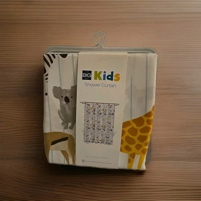 Big Kids Fabric Shower Curtain White Zoo Animal & Safari NIP Fun Playful - Image 1 of 3