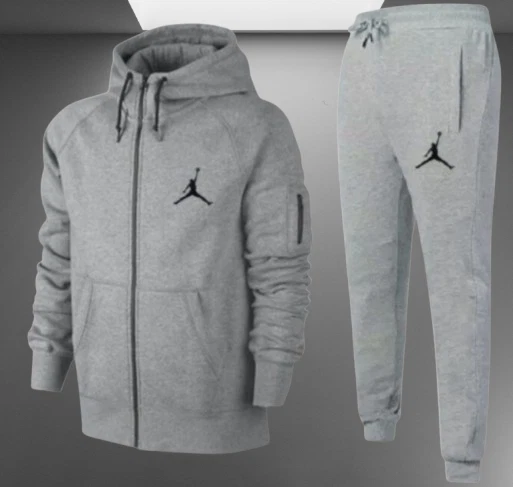 Conjunto de macacão masculino estilo Jordan cinza com zíper com capuz e roupa esportiva joggers - Imagem 1 de 1