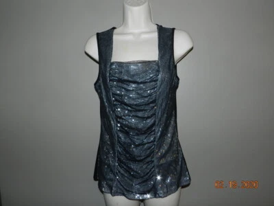 Dress Barn Top Runched Black silver sequins Pull Over Size PM sleeveless tank  - Image 1 of 4