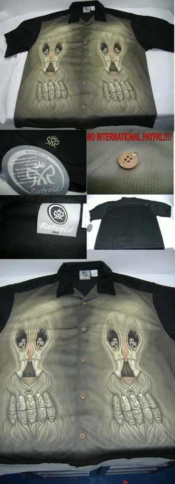 New Mens Rare Rick RIETVELD XL Heavy Hula Black Button Down Camp Shirt MSRP $62  - Image 1 of 1