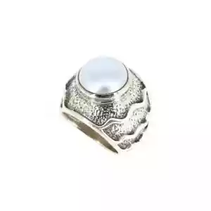Flacher ovaler Ring Sterlingsilber echter Perlmutt Edelstein Alltagsschmuck - Bild 1 von 4