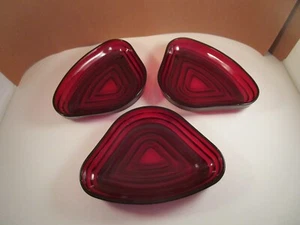 Vintage Anchor Hocking Royal Ruby Red Glass Manhattan Set of 3 Relish Inserts - Picture 1 of 6