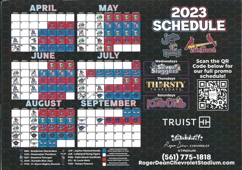 2023 Palm Beach Cardinals and Jupiter Hammerheads MiLB Schedule Magnet Cover