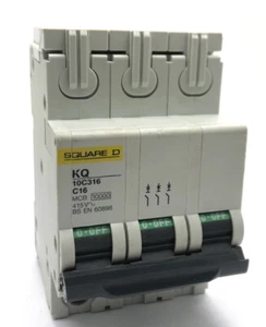 Square D KQ C16 Triple Pole MCB 16Amp Type C Circuit Breaker 10kA KQ10C316 - Picture 1 of 6