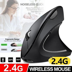 Ergonomic Mice USB Receiver Vertical Wireless Optical Mouse PC Laptop Computer - Picture 1 of 8